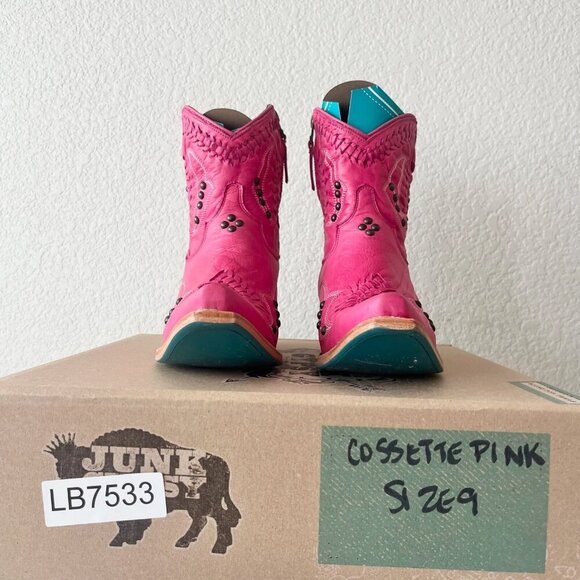 Lane COSSETTE Womens Cowboy Booties 9 Western Cowgirl Pink Leather Short Boots - Picture 11 of 12